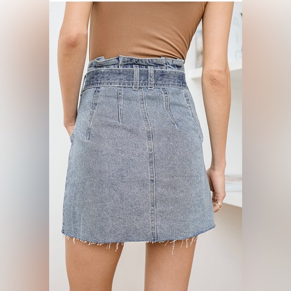 Free People East of Eden Medium Wash Denim Belted Mini Skirt - Picture 4 of 7